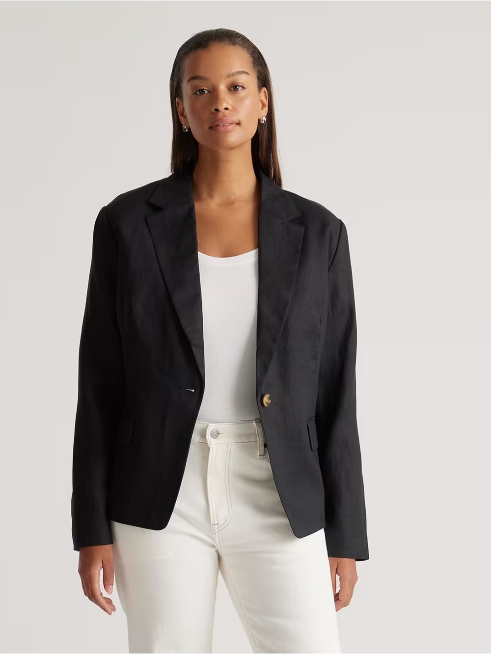 Quince 100% European Linen Structured Blazer Large black new academia minimalist